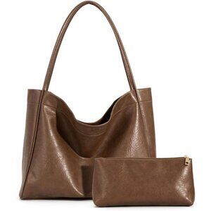 Khaki Tote Bag for Women 2 Pcs Large Casual PU Weekender Bag Soft Vegan Leather